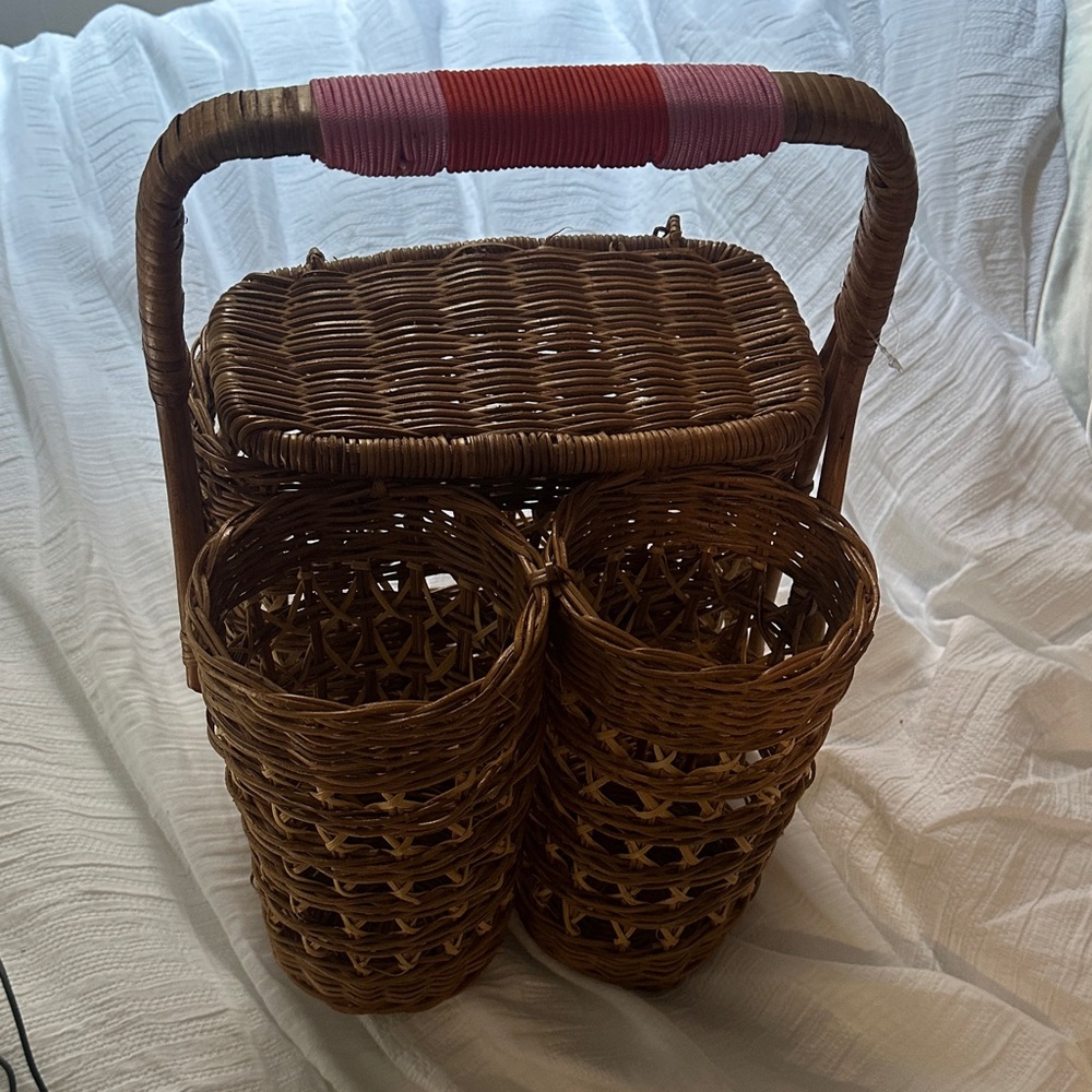 Anthropologie wine and cheese wicker picnic basket